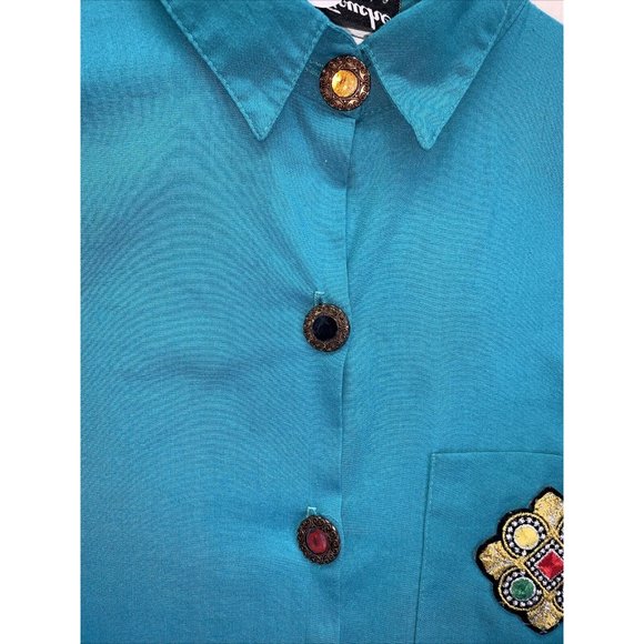 Vintage Touché LA Teal Embellished Womens Top Medium-10219 - Picture 4 of 11